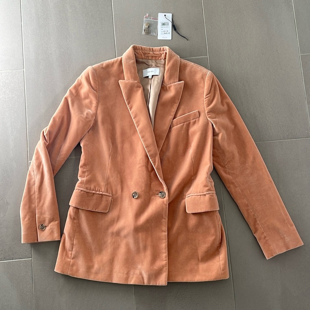 Reiss Rust Velvet Double-Breasted Blazer